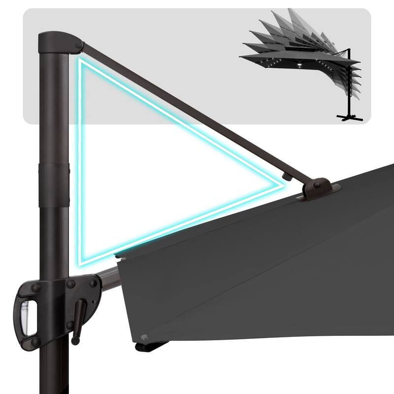VredHom 11X11 FT Outdoor Square Cantilever Patio Umbrella Aluminum Solar LED Light with HDPE Base