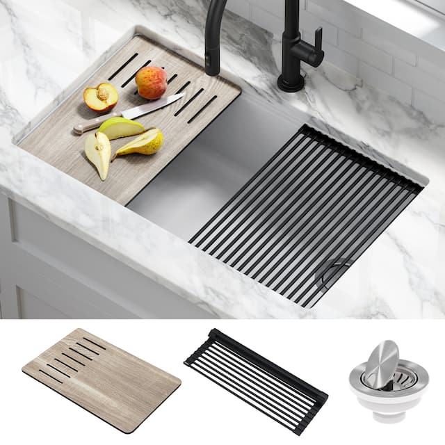 KRAUS Bellucci Workstation Undermount Granite Composite Kitchen Sink - White - 32" L x 19" W (sink KGUW1-33WH)