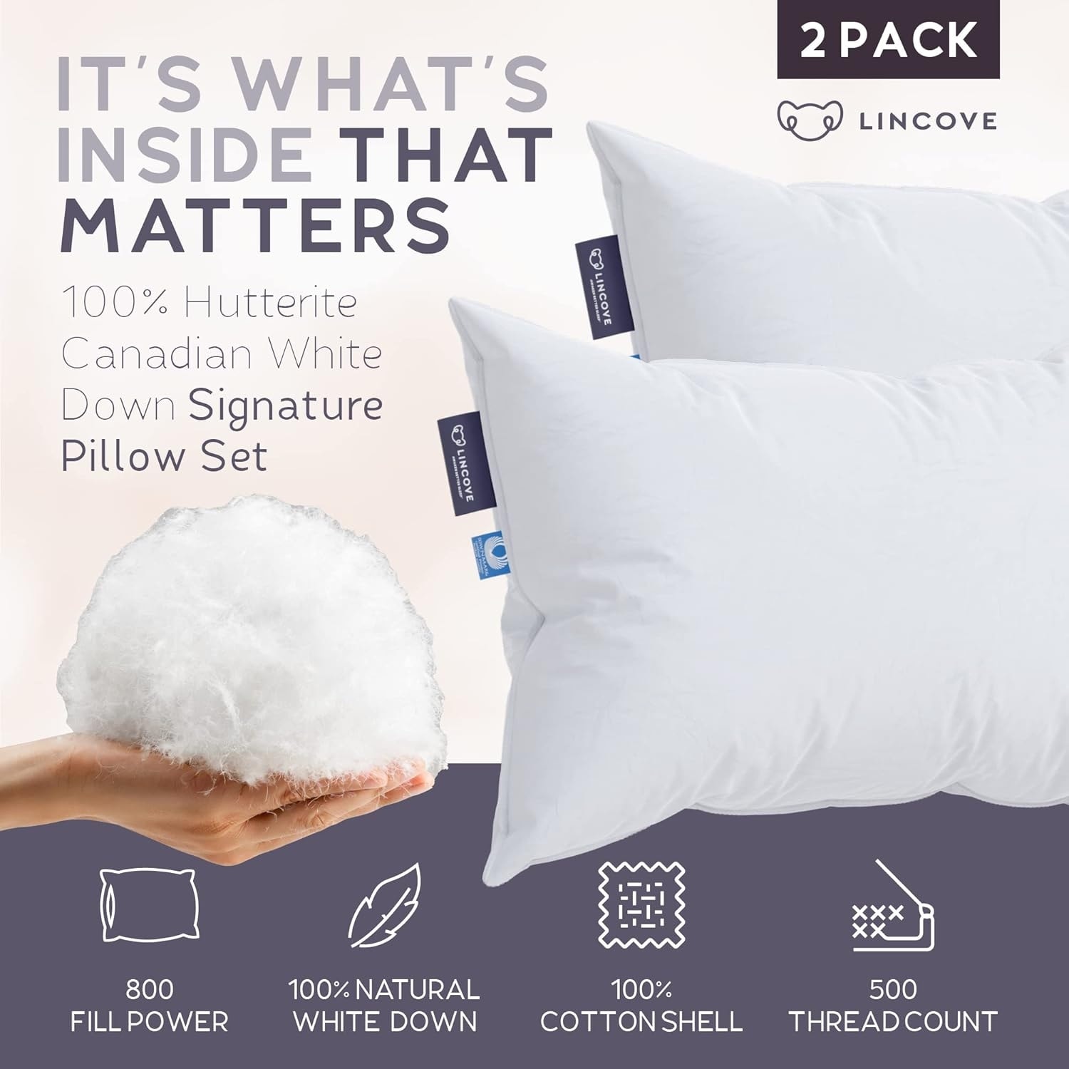 Lincove Signature Hutterite Canadian Down Pillow 800 fill power Made in Canada Bed Bath Beyond 37573296