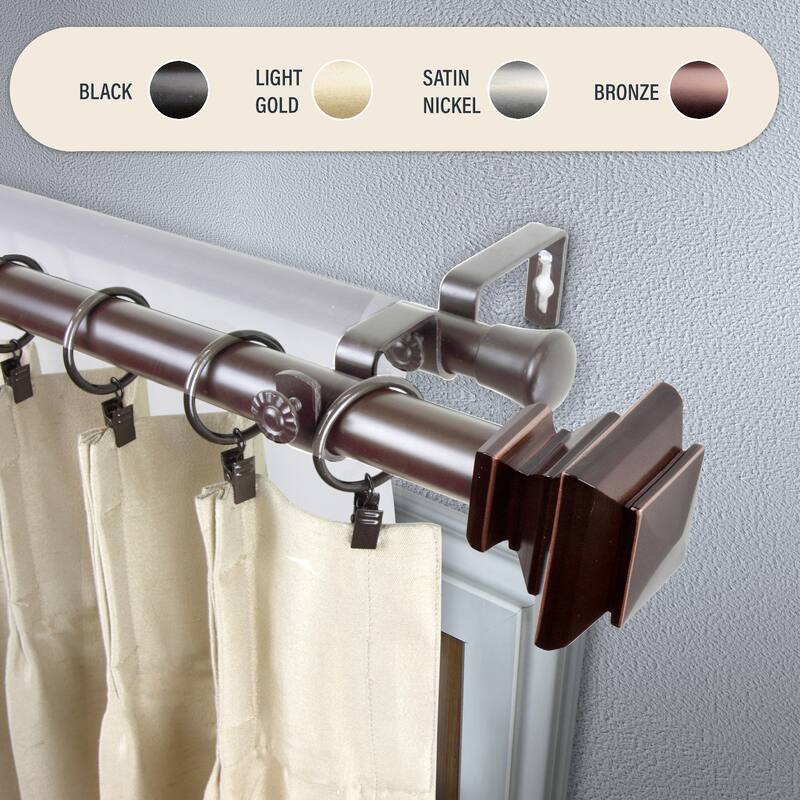 InStyleDesign Tild 1 inch Diameter Adjustable Double Curtain Rod - 120 to 170 inches - Bronze