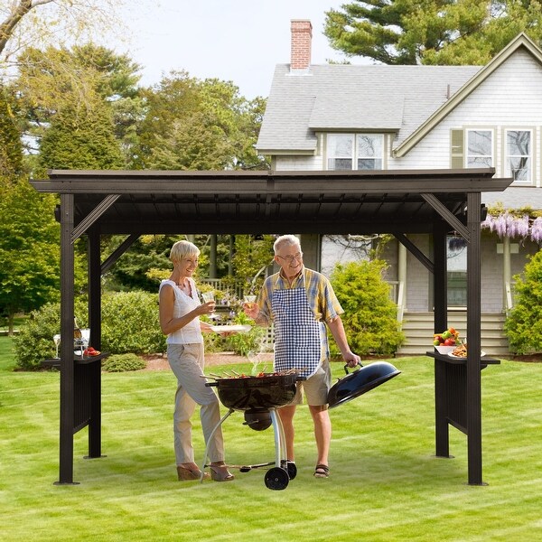 Domi 6.5 ft. x 12 ft. Hardtop Grill Gazebo with 2 Side