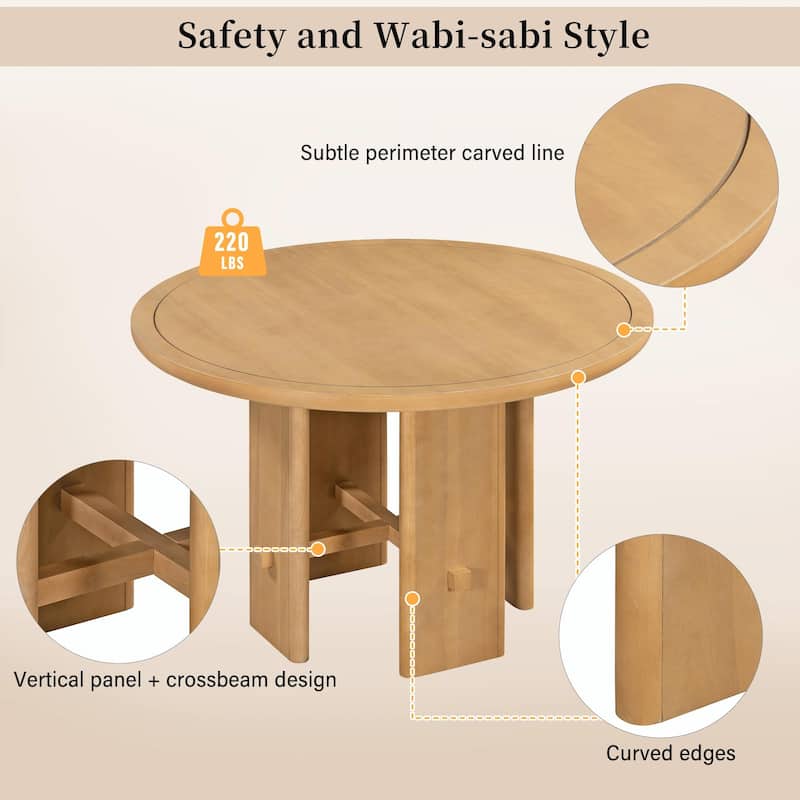 5-Piece Round Dining Table Set for 4 - Minimalist Farmhouse Design with 4 Solid Wood Upholstered Chairs