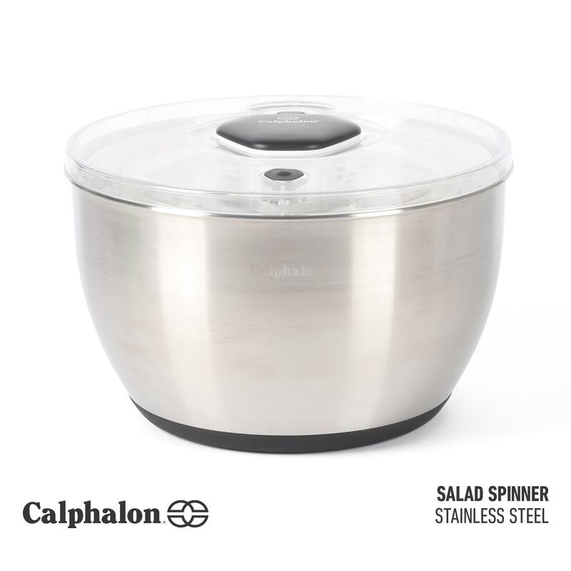 Calphalon Aero 6.3 Qt Salad Spinner, Fruit Wahser, Fruit Washing Bowl with Strainer, Vegertable Cleaner - Silver