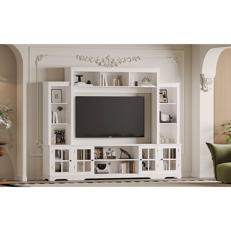 Large Wall Unit Entertainment Center for TVs up to 65", Modern Storage TV Stand with Bookshelves, Farmhouse Wood Media Console