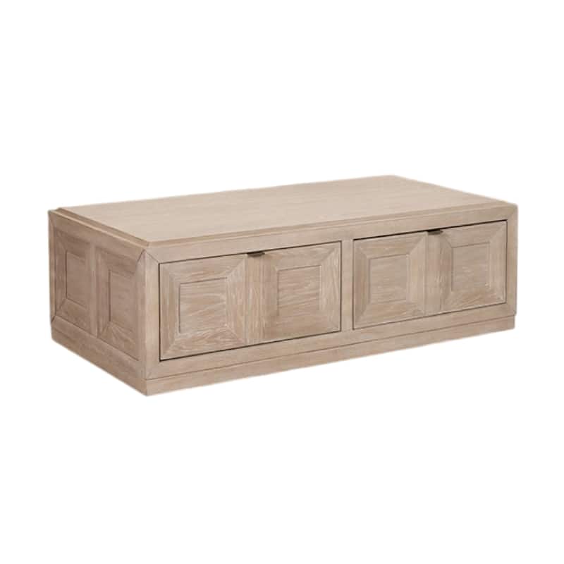 Kizie Coffee Table, 2 Drawers, Wheels, Tawny Brown Wood, 54 Inch