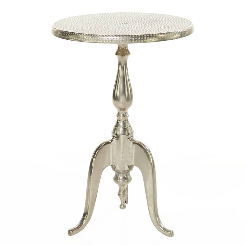 Aluminum Metal Small Hammered Accent Table with Scroll Legs - Silver - Roche River Decor - 15"W x 15"L x 22"H