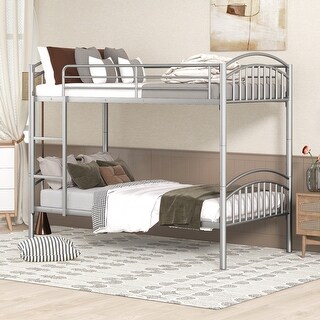 Space-Saving Twin Over Twin Metal Bunk Bed with Guardrails and Ladder, Convertible to Two Beds