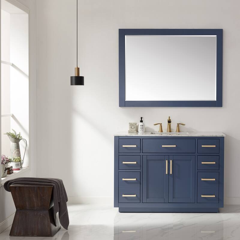 Altair Ivy Single Bathroom Vanity Set and Carrara White Countertop with Mirror