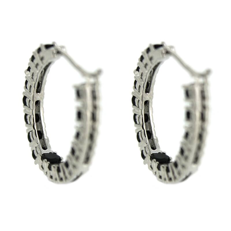 Sterling Silver 4.46Ctw Black Spinel 1" Hoop Earrings