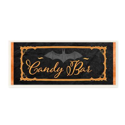 Stupell Spooky Candy Bar Sign Halloween Bat Orange Black Wood Wall Art, 17 x 7
