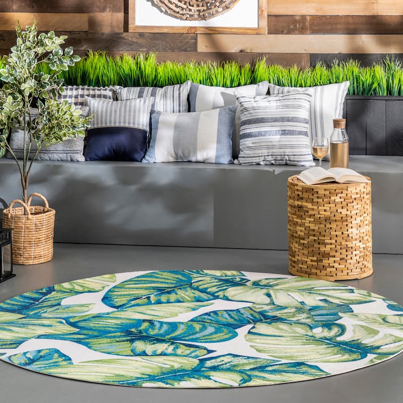 Nuloom Heidi Tropical Indoor/Outdoor Area Rug - 4' Round - Green Multicolor
