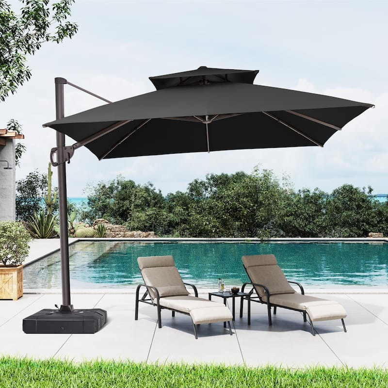 Pellebant 10 ft Square Patio Cantilever-Offset Umbrella 360 Degree Rotation