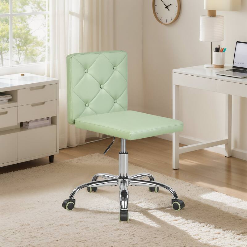 Javlergo Armless Office Desk Chair, PU Leather Mid-Back Adjustable Height 360° Rolling Swivel - Green