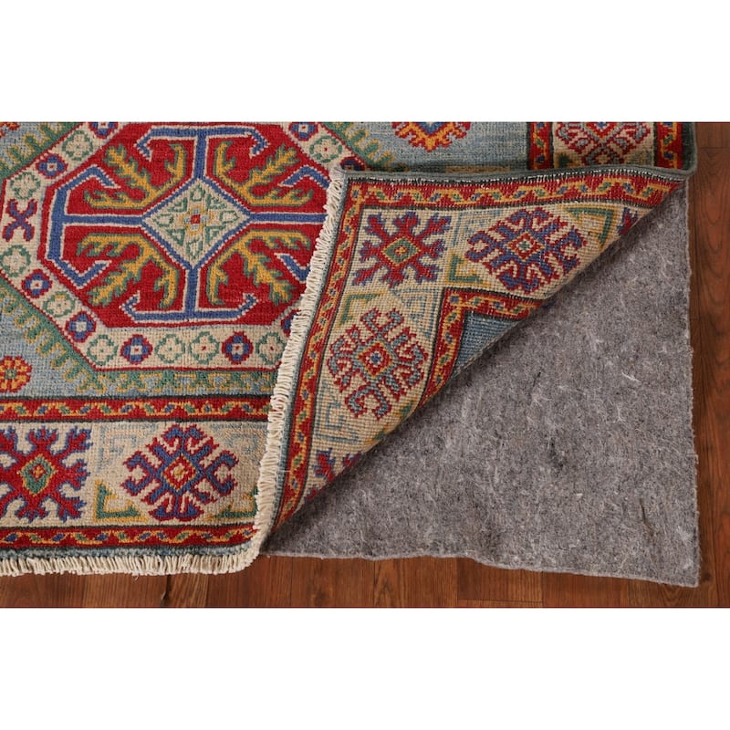 Geometric Kazak Accent Rug Handmade Wool Carpet - 3'6"x 4'11"