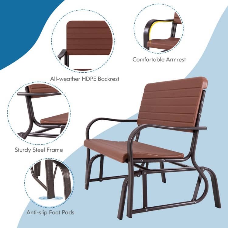 Outdoor Patio Steel Swing Bench Loveseat - 46.5" x 28.7" x 34.6" (L x W x H)