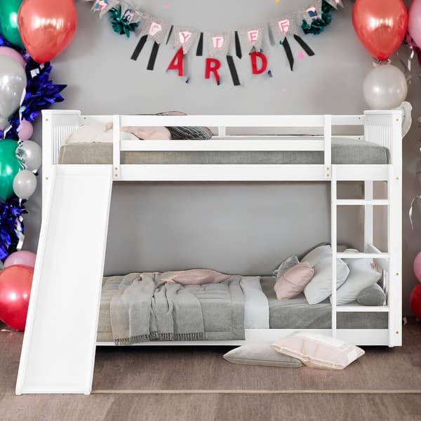 slide 2 of 9, Full over Full Bunk Bed with Slide and Ladder in White Color, Easy Assembly White - Full