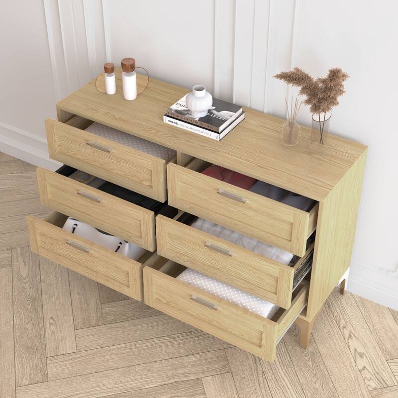 Modern Dresser for Bedroom 6 Drawer Dresser, Large Chest of Drawers for Bedroom, Living Room, Hallway, Entryway
