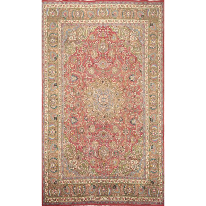 Hand Knotted Oriental 100% Wool Carpet Traditional Floral Pink Mashad Area Rug - 11' 4'' X 7' 9''