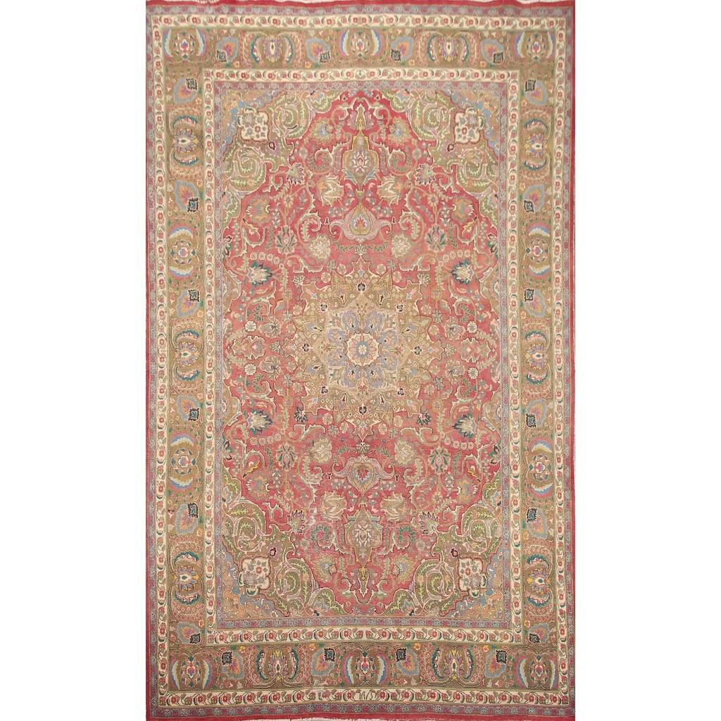 Hand Knotted Oriental 100% Wool Carpet Traditional Floral Pink Mashad Area Rug - 11' 4'' X 7' 9''