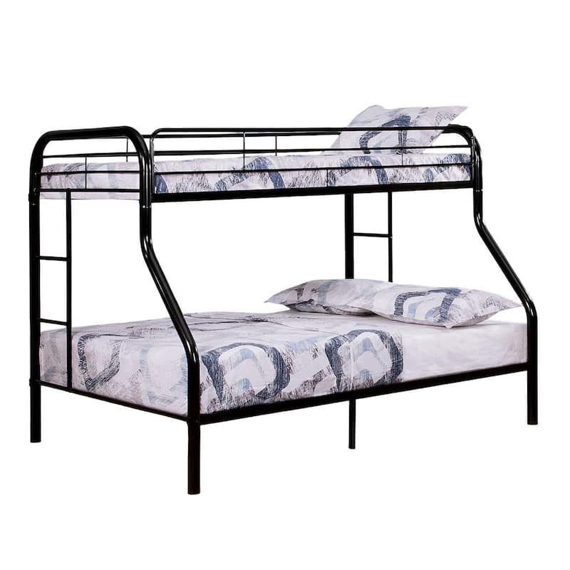 Contemporary Twin Over Full Metal Bunk Bed with Angled Ladder, Black