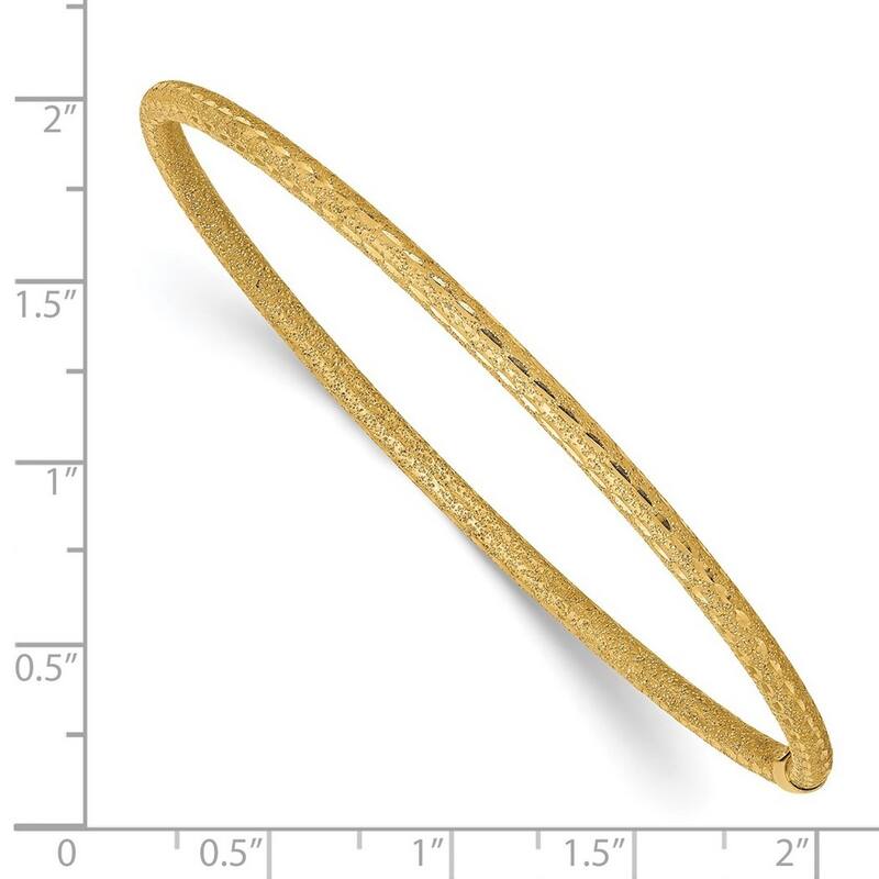 Curata 14k Yellow Gold 3mm Laser and Sparkle Cut TubeSlip on Stackable Bangle Bracelet