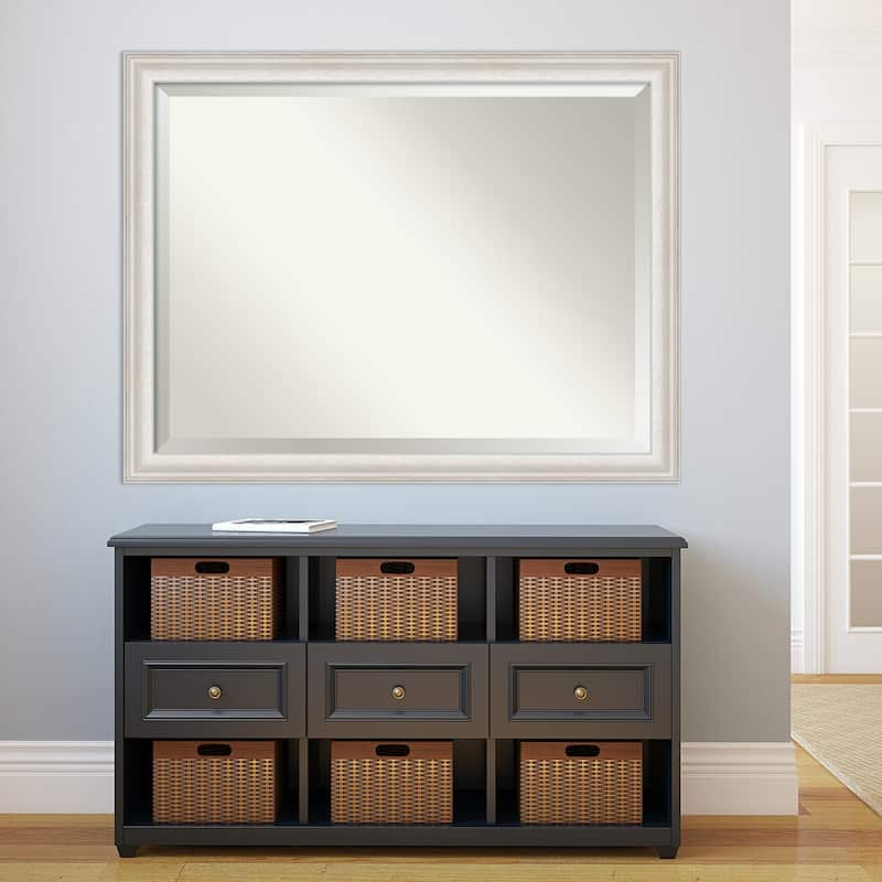 Beveled Bathroom Wall Mirror - Trio White Wash Silver Frame - Trio White Wash Silver