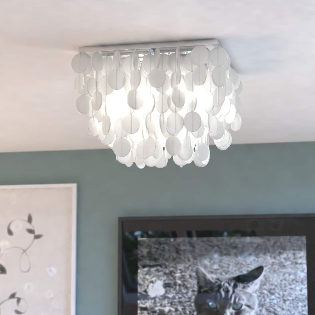 Elsa 16-in W Satin Nickel Capiz Shell Coastal Flush Mount Ceiling Light Fixture - 16-in W x 11.5-in H x 16-in D