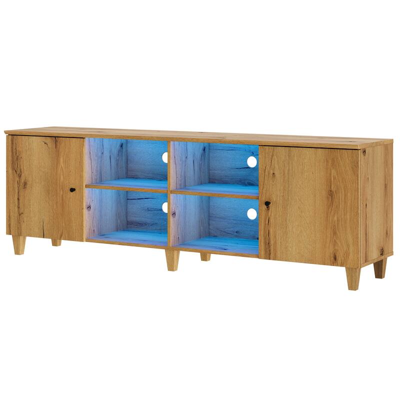 WAMPAT Wooden TV Stand with Doors, Mid-Century Entertainment Center