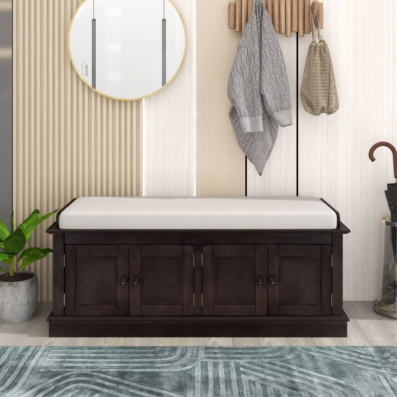 48 inch Movable Cushion Storage Bench for Entryway, Living Room