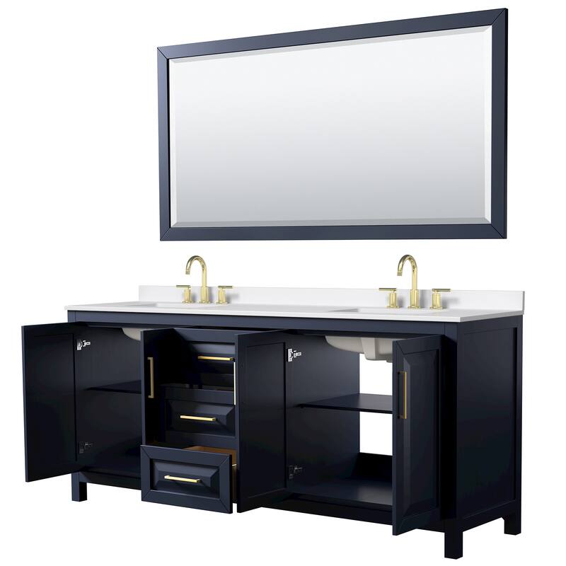 Daria 80-inch Double Vanity, 3 Hole Quartz Top, 70-inch Mirror