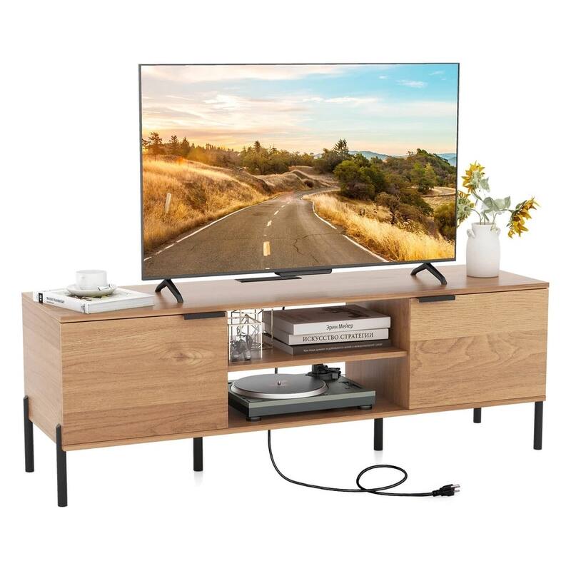 2-Door TV Stand W/ Charging Station Media for TVs up to 65" - 55 inches