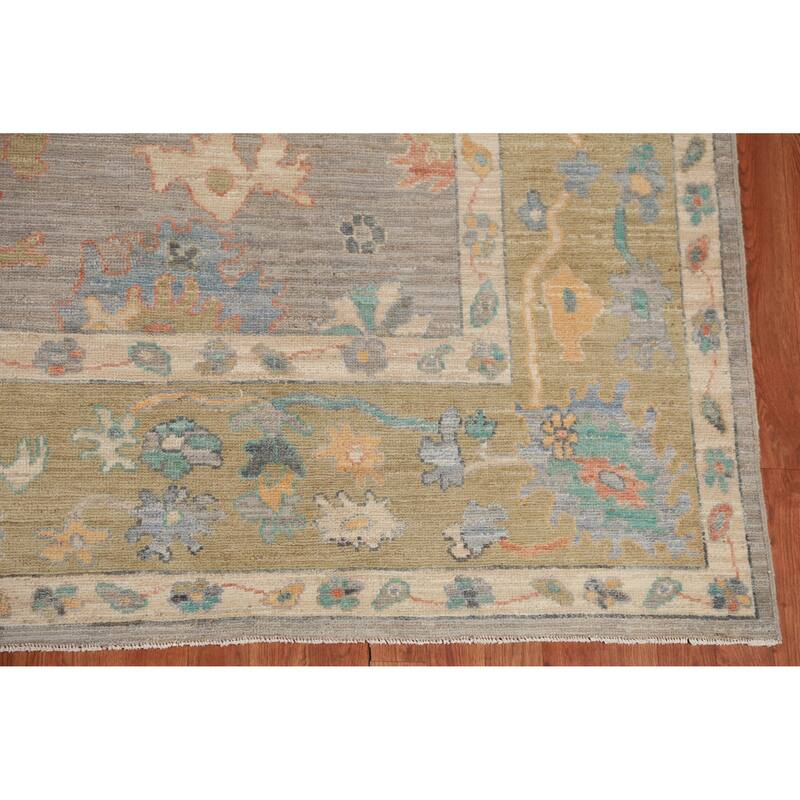 Hand Knotted Oriental 100% Wool Carpet Transitional All-Over Greys & Charcoal Oushak Area Rug - 11' 11'' X 9' 2''