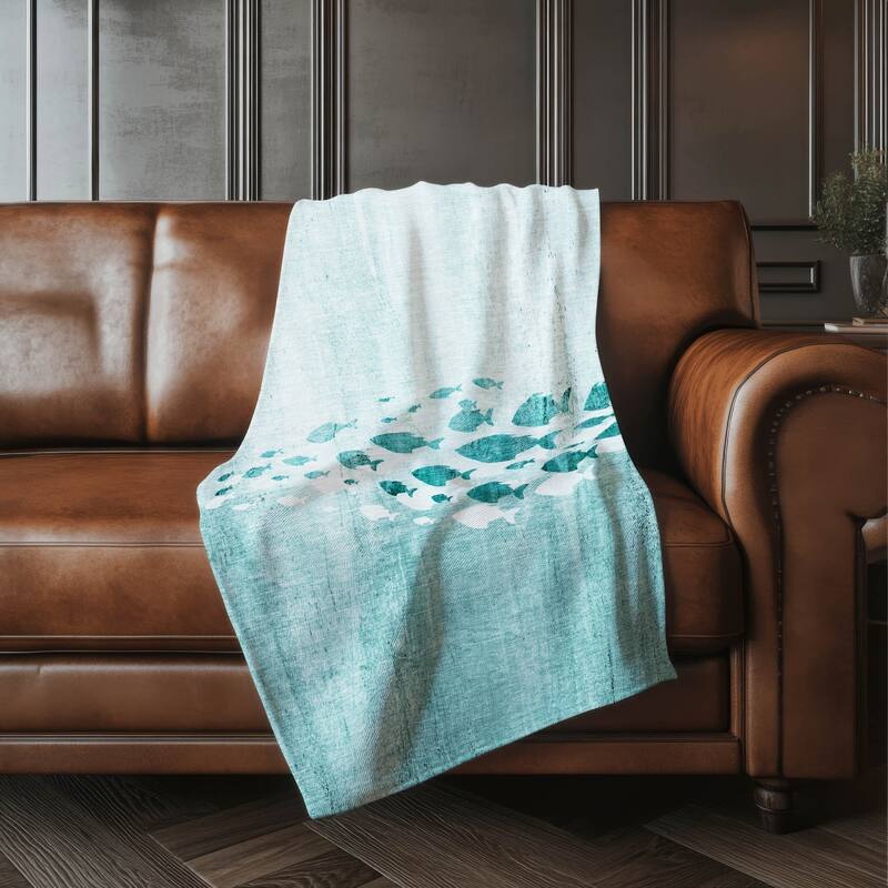 Premium Machine Washable Modern Sea Life Sherpa Throw Blanket - Teal - 4'2" x 5'10"