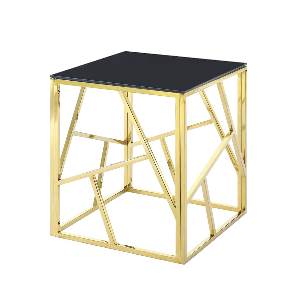 Modern Glass End Table with Geometric Metal Frame