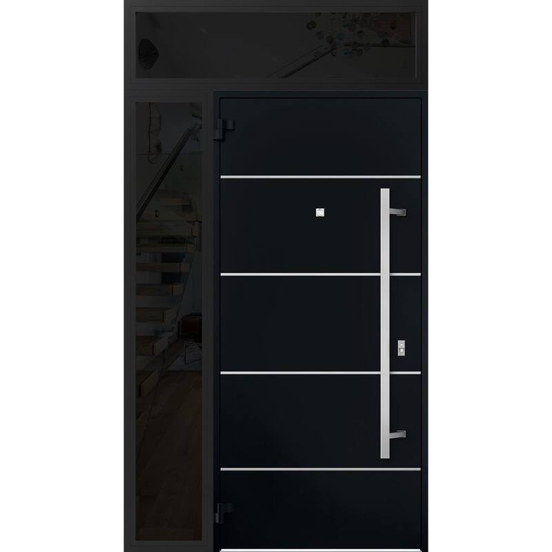 Front Prehung Steel Door 6083 Black Enamel Top Window Sidelite Stainless Inserts W36xH80+16 Lh I Bedroom Door Bathroom Door