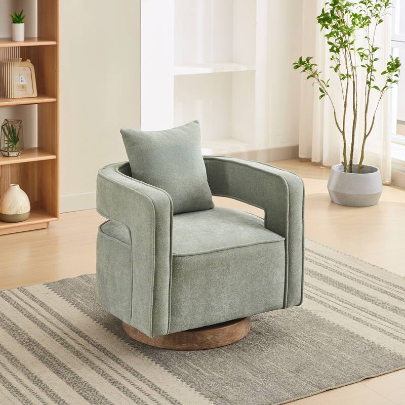 Swivel Accent Open Back Chair Modern Comfy Sofa Chair With Weathered Base For Nursery Bedroom Living Room Hotel Office - Green