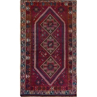 Hand Knotted Red Overdyed & Vintage with Worn Wool Oriental Rug (4'7