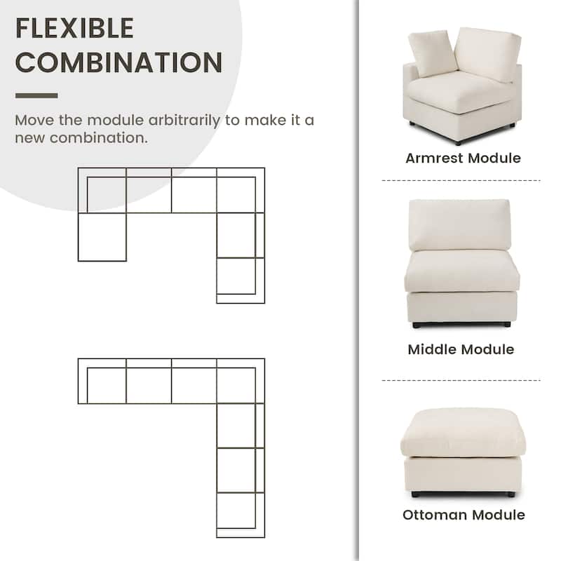 5 Seat L-Shaped Sectional Sofa chenille Fabric Upholstered Couch with Removable Cushions Modern Living Room Furniture