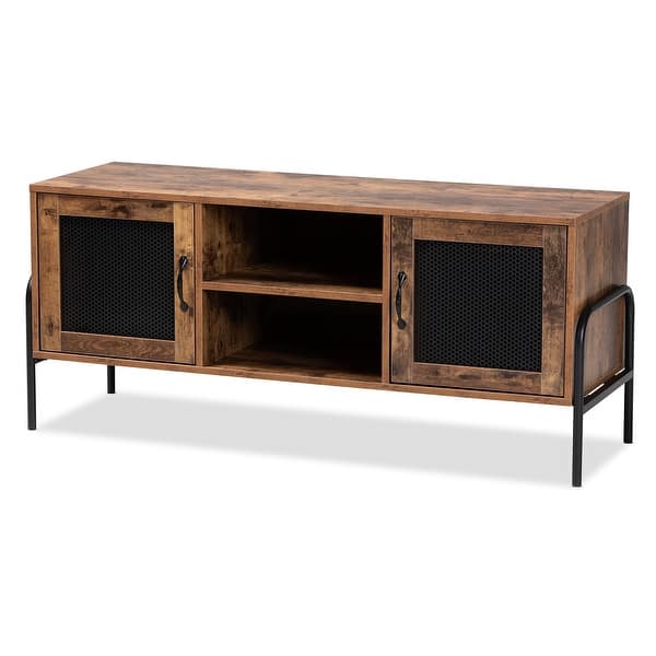 slide 3 of 11, Valeska Industrial Walnut Brown Finished Wood & Metal 2-Door TV Stand Walnut Brown, Black