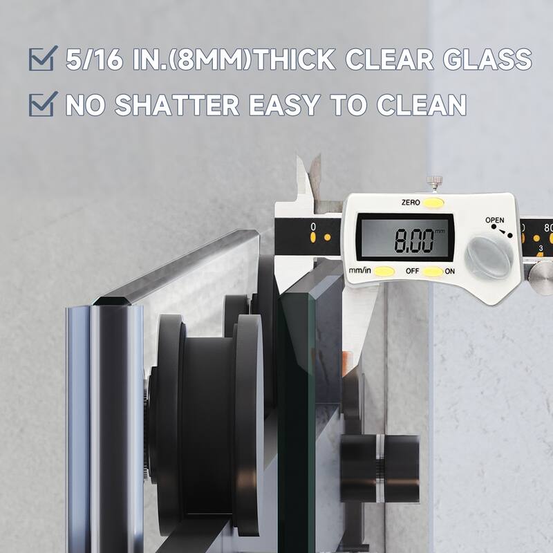 Elegant Frameless Shower Door Double Sliding Shower Glass Door 60"x72" with 5/16" Clear Tempered Glass
