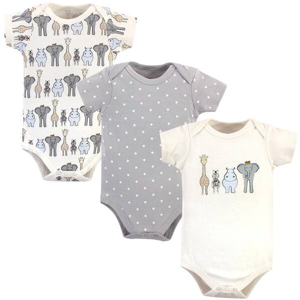 slide 1 of 1, Hudson Baby Infant Boy Cotton Bodysuits 3pk, Royal Safari 0-3 Months - Royal Safari 3-Pack