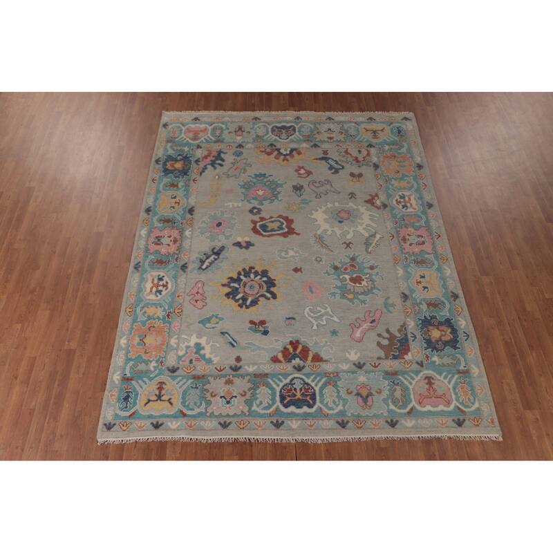 All-Over Oushak Indian Area Rug Handmade Wool Carpet - 7'11"x 9'11"