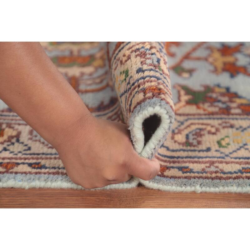 Light Blue Heriz-Serapi Accent Rug Hand-Knotted Floral Wool Carpet - 2'11"x 5'1"