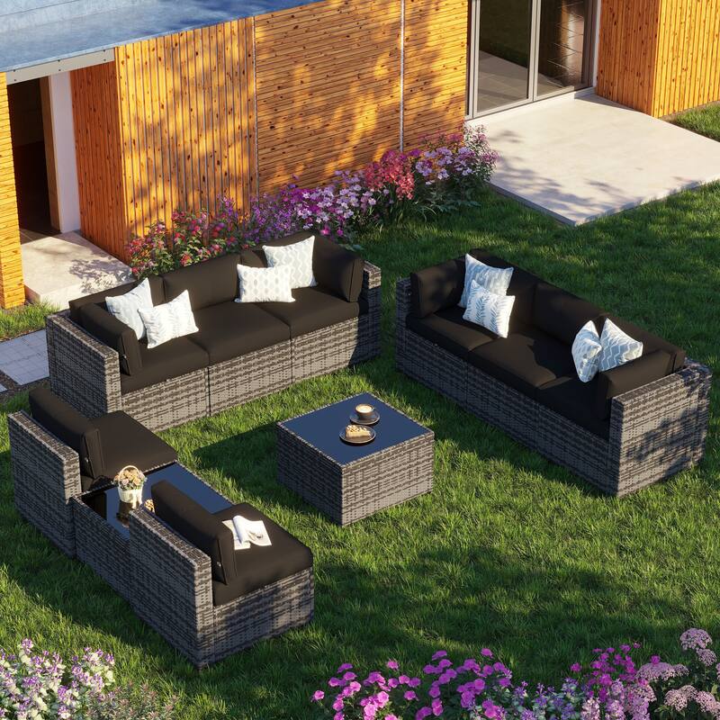 AOXUN Wicker Rattan Outdoor Sectional Sofa Set with Coffee Table