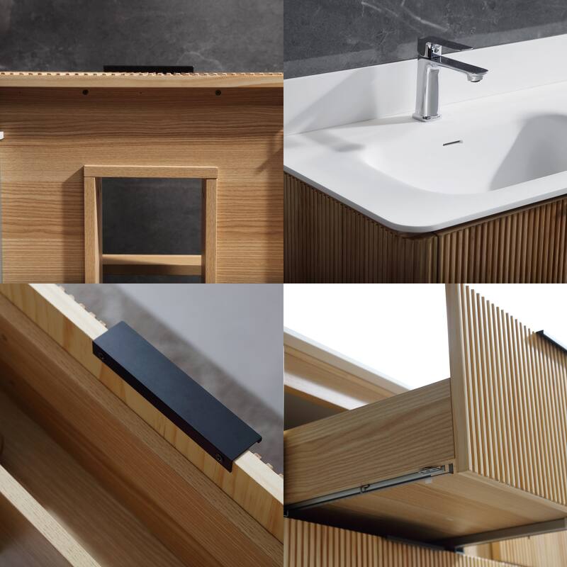 Modland 60" Natural Reeded Oak Wall-Mounted Double Sink Bathroom Vanity with Acrylic Top