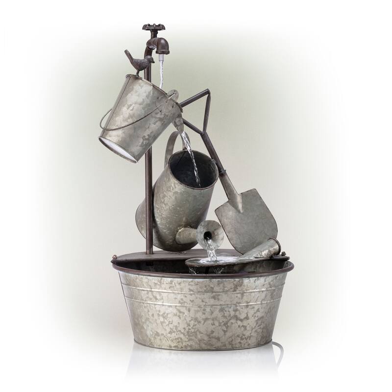 Alpine Corporation 28" Tall Outdoor 3-Tier Metal Garden Tools Water Fountain