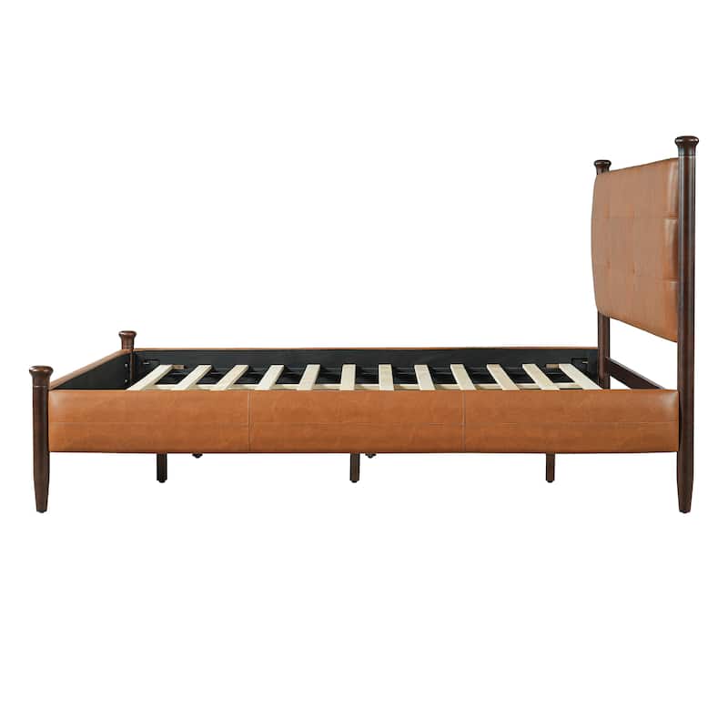 Christopher Knight Home - Sagemont PU Leather Upholstered Platform Bed with Tufted Headboard & Solid Wood Legs