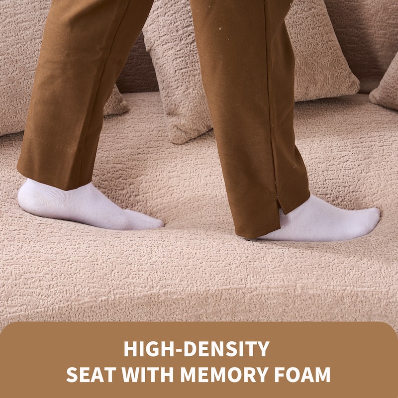 Chenille Deep Seat Loveseat Sofa, Full Compression Sponge Curved Loveseat Sofa, Cloud Floor Couch with 3 Pillows