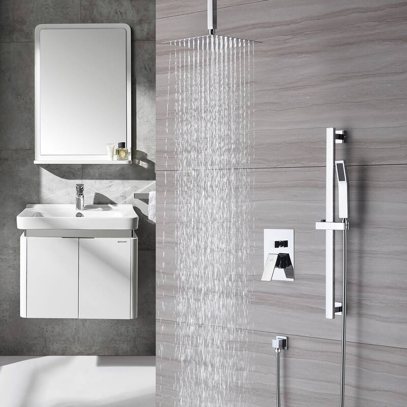 2 Function 10-inch Ceiling Mount Dual Shower Heads Shower System With Sliding Rod Shower Hand - Chrome