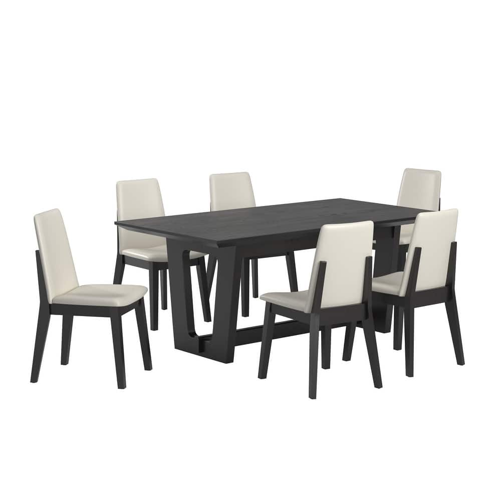 Harstad 72" Rectangular Wood Dining Set with Vegan Leather Upholstered Chairs by iNSPIRE Q Modern